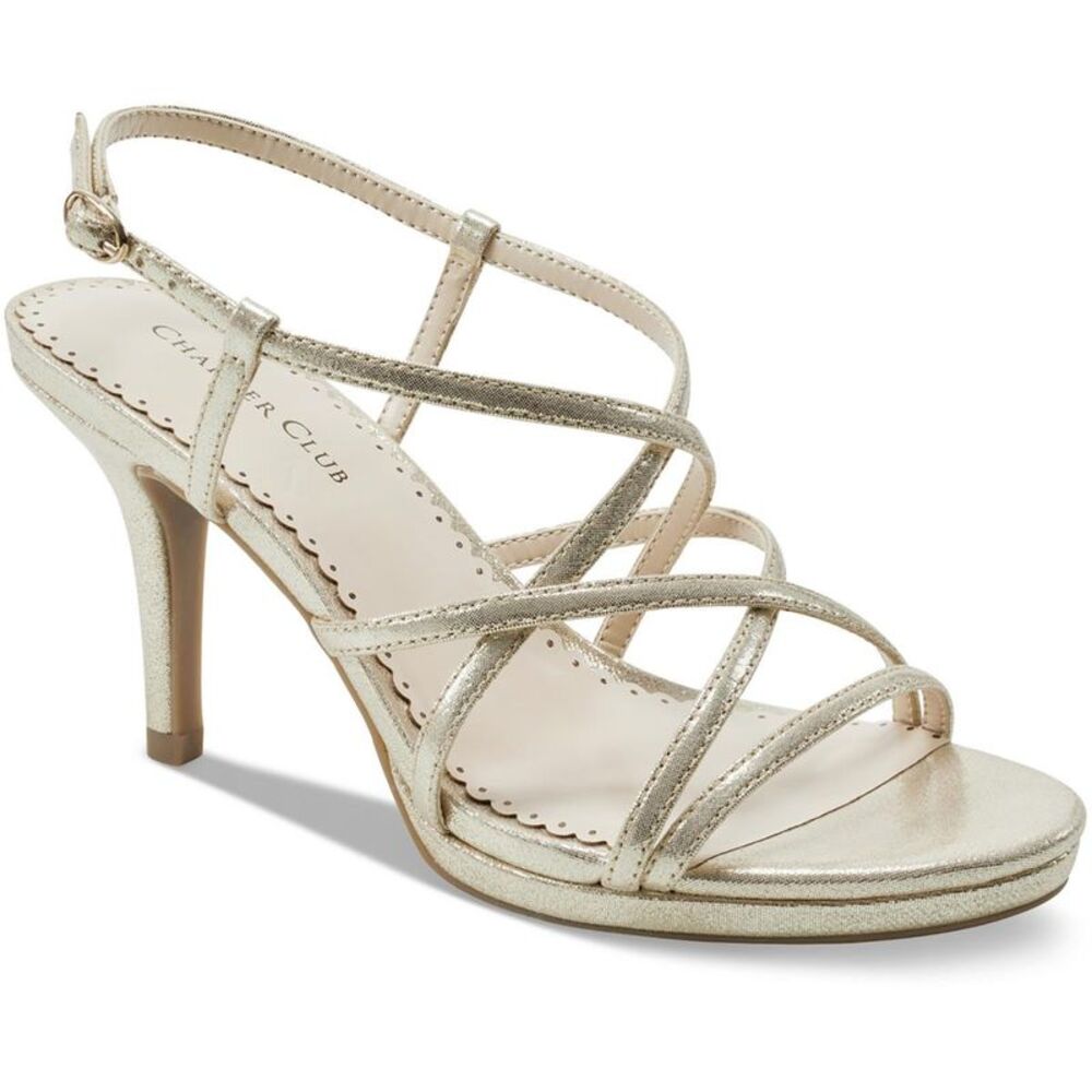 Charter Club Womens Merlott Gold Faux Leather Dressy Kitten Heels NWOB